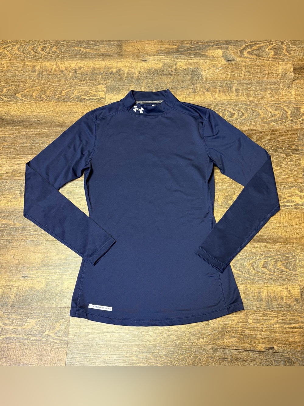 Under Armour ColdGear Mock Neck Fitted Base Layer Shirt Womens Medium Blue Ski
